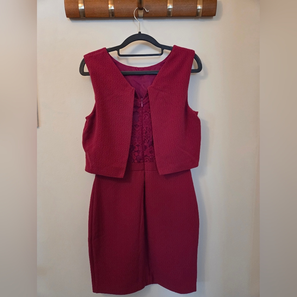 Warehouse Raspberry Layered Sheath Dress - Picture 2 of 4